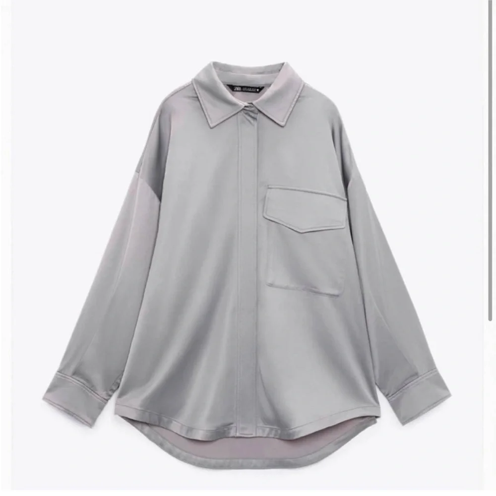 NWT Zara Oversized Satin Effect‎ Over-shirt in Sea Green Size M